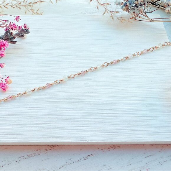 Tiny Ethiopian Opal and Strawberry Quartz Bracelet | Handmade in BC - Picture 4 of 6